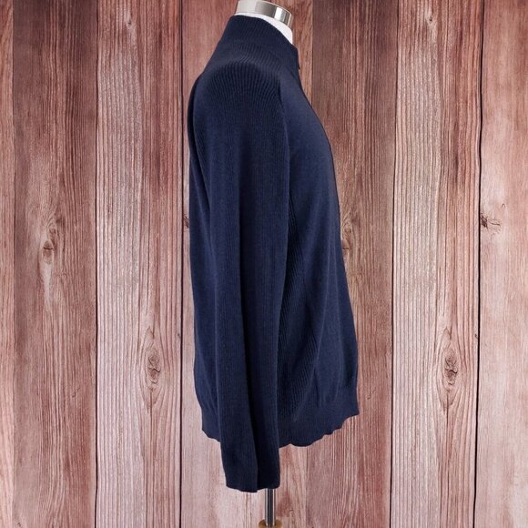 Woolrich Mens Size Large Navy Blue Wool Blend Full Zip Stretch Ribbed Sweater - Picture 3 of 14